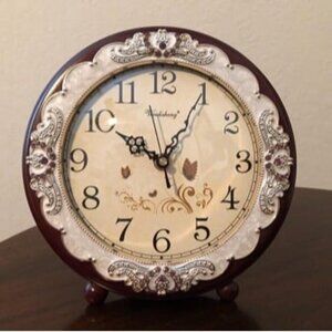 New Vintage Table Clock, Retro Non-Ticking European Style Beside Desk Clock